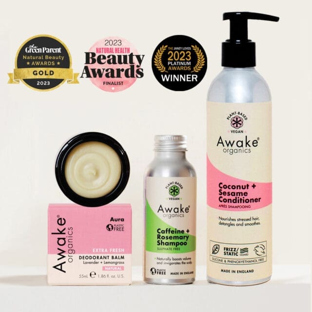 Natural Bathroom Products | Bundle 3-Pack | Shampoo, Natural Deodorant, Large Conditioner | Awake Organics